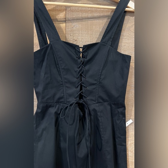 STAUD Sutton Lace Up black Midi Dress size 6 - Picture 3 of 11